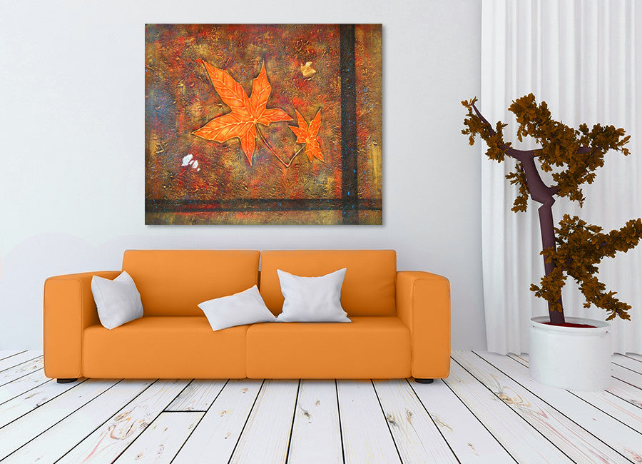 Orange Maple Leaves on the wall