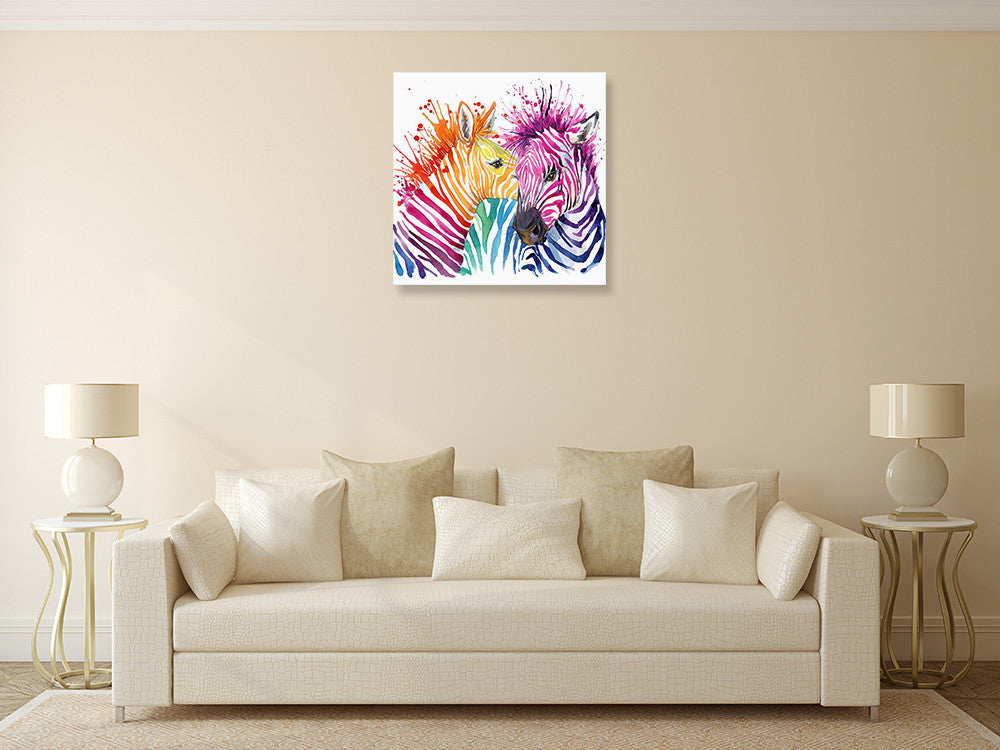 Colorful Zebra Wall Art Print on the wall