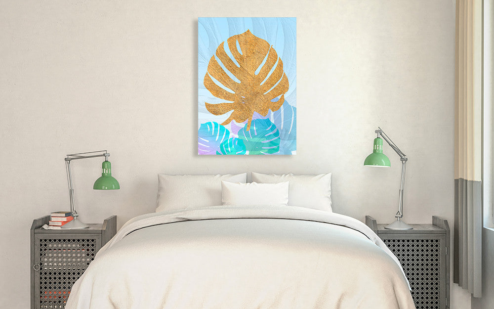 Goldnes Sommerblau II Wall Art Print on the wall