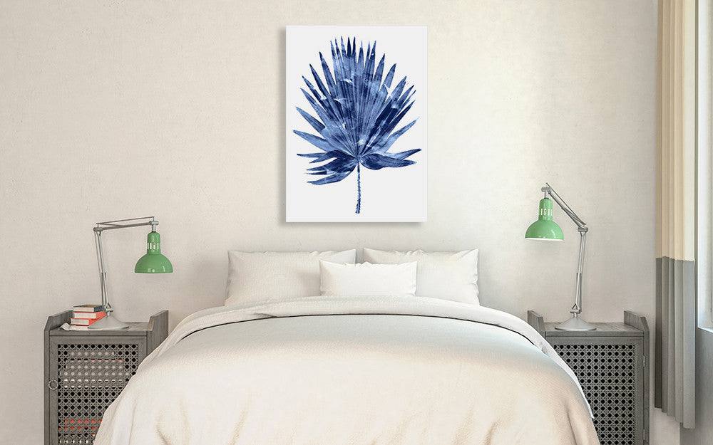 Indigo Palm IV Wall Art Print on the wall