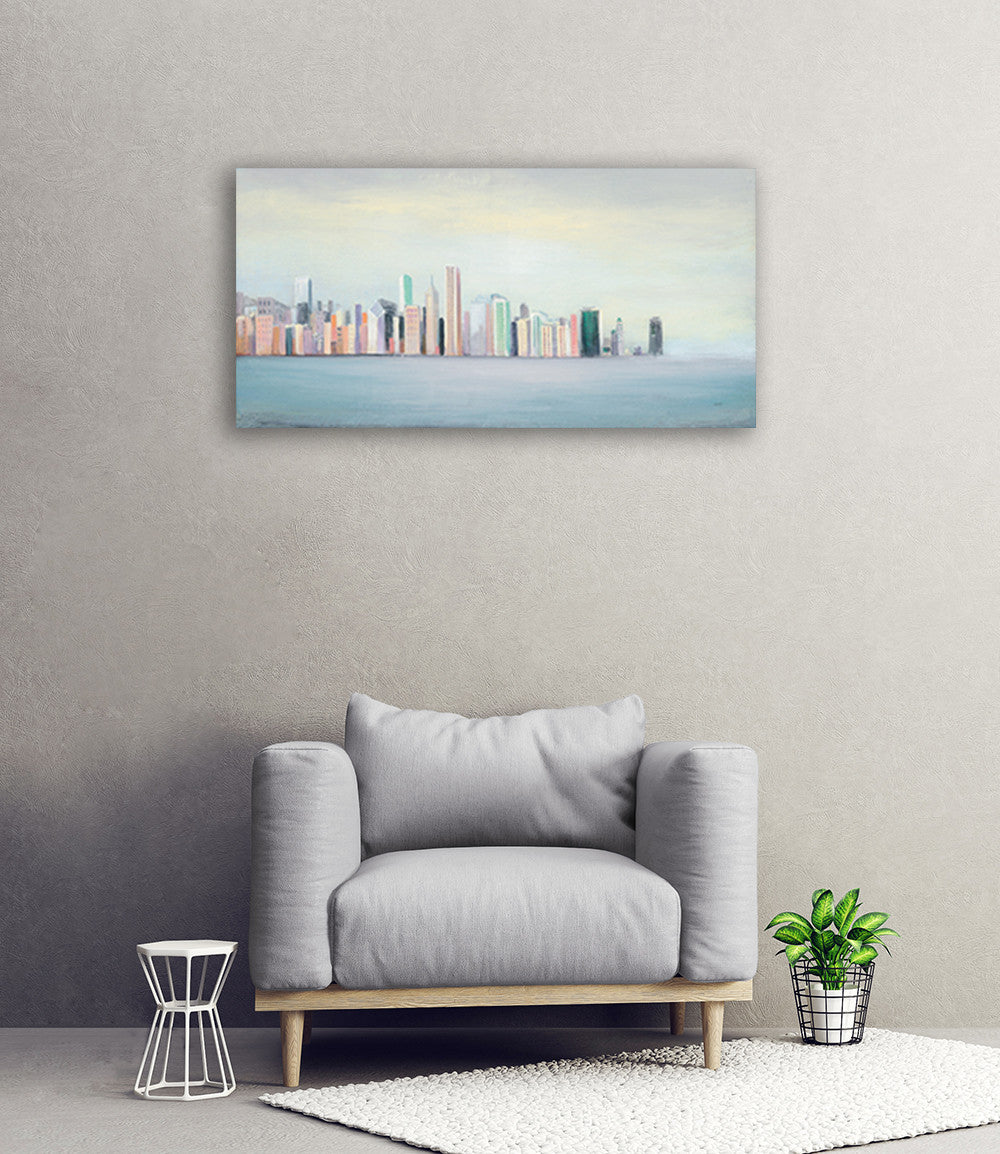 New York Skyline Blue Wall Art Print on the wall