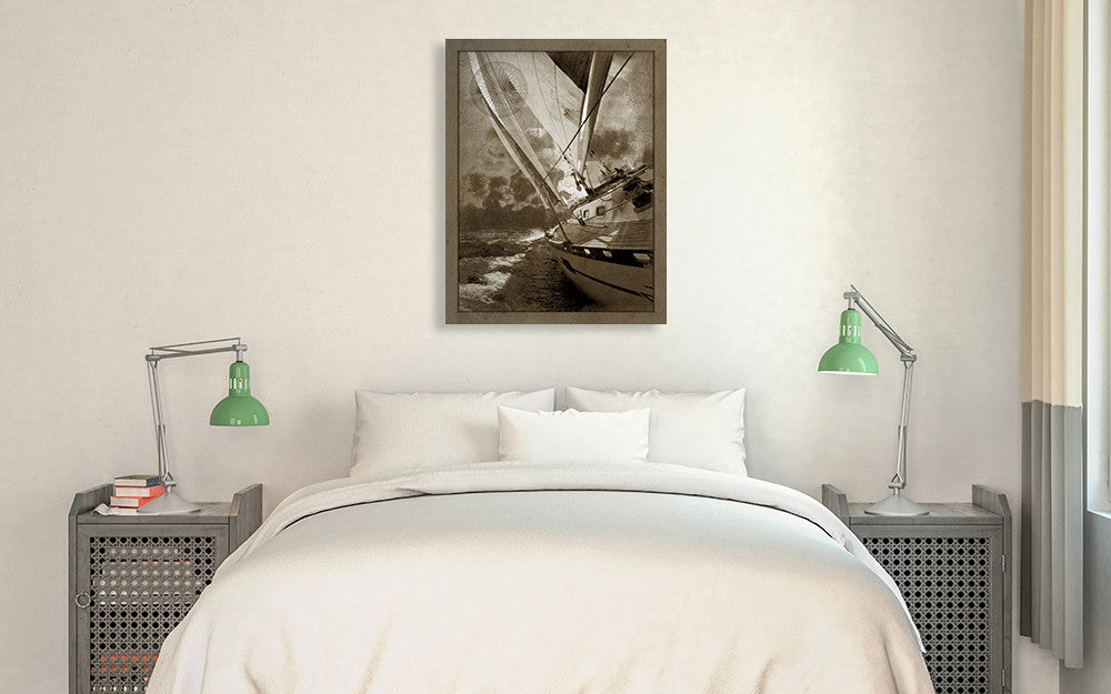 Sailing in Sepia A Wall Art Print on the wall