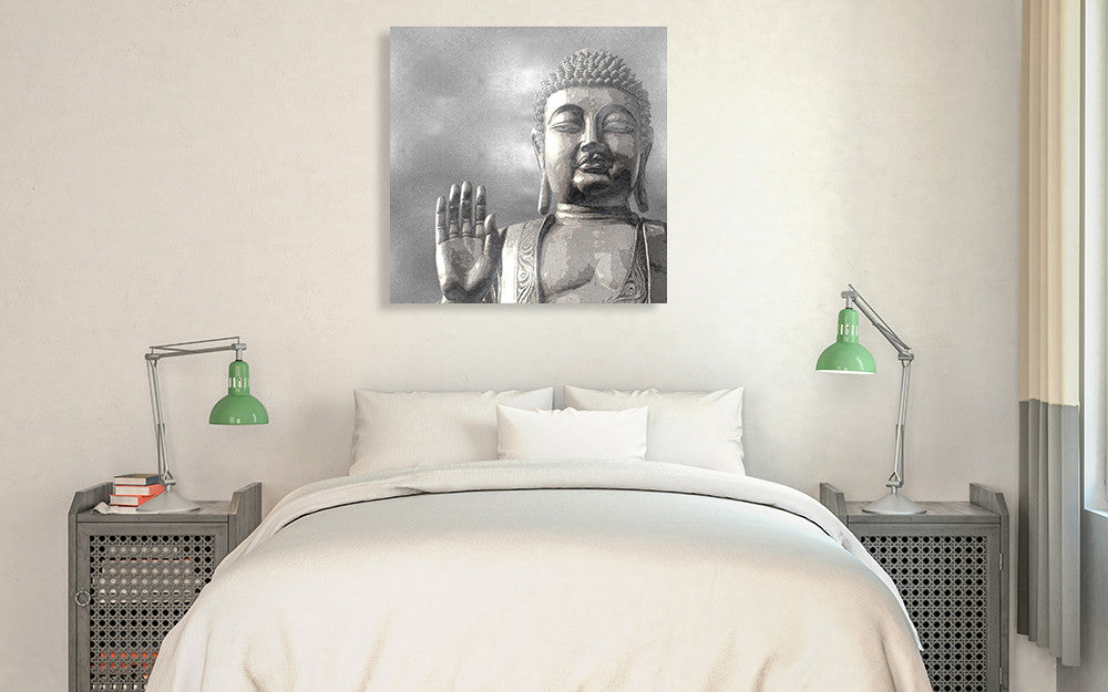 Silver Buddha Wall Art Print on the wall
