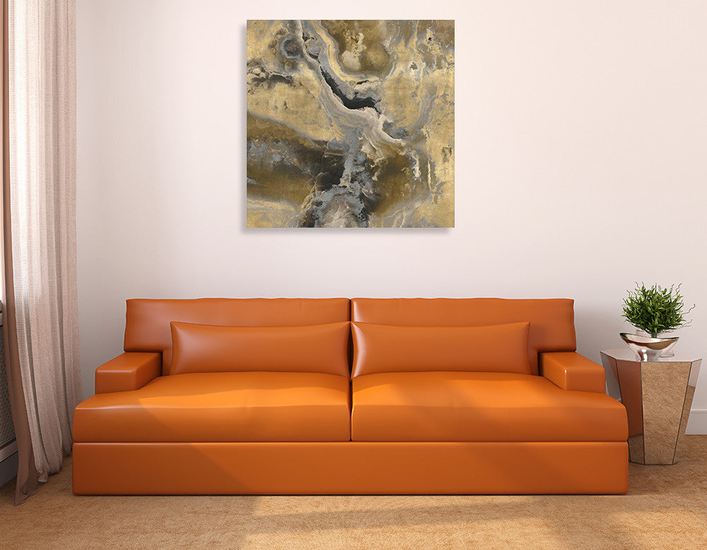 Stone With Gold and Gray II Wall Art Print on the wall