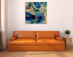 Stone with Blue and Gold Wall Art Print on the wall