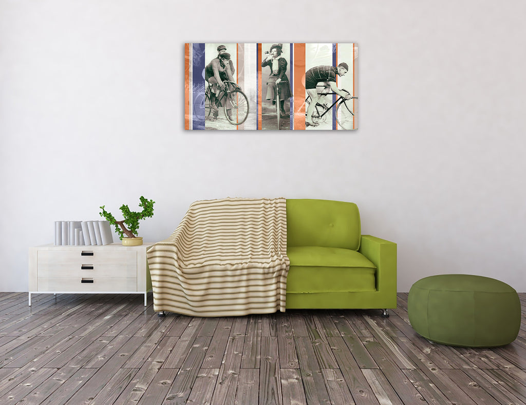 Vintage Bicycling Wall Art Print on the wall