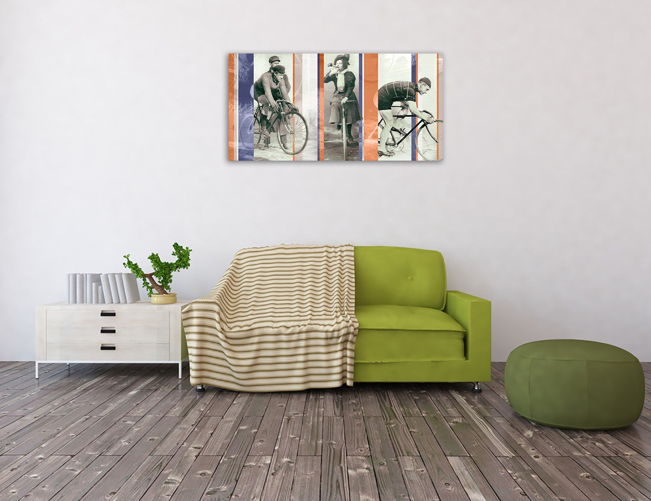 Vintage Bicycling Wall Art Print on the wall
