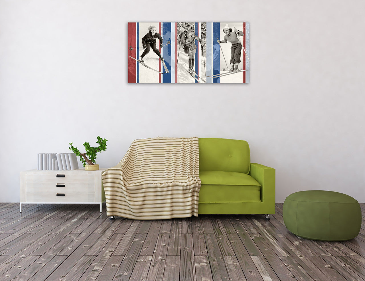 Vintage Skiing Wall Art Print on the wall