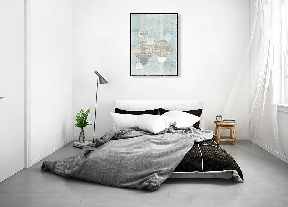 Light Blue Word Bubble Wall Art Print on the wall