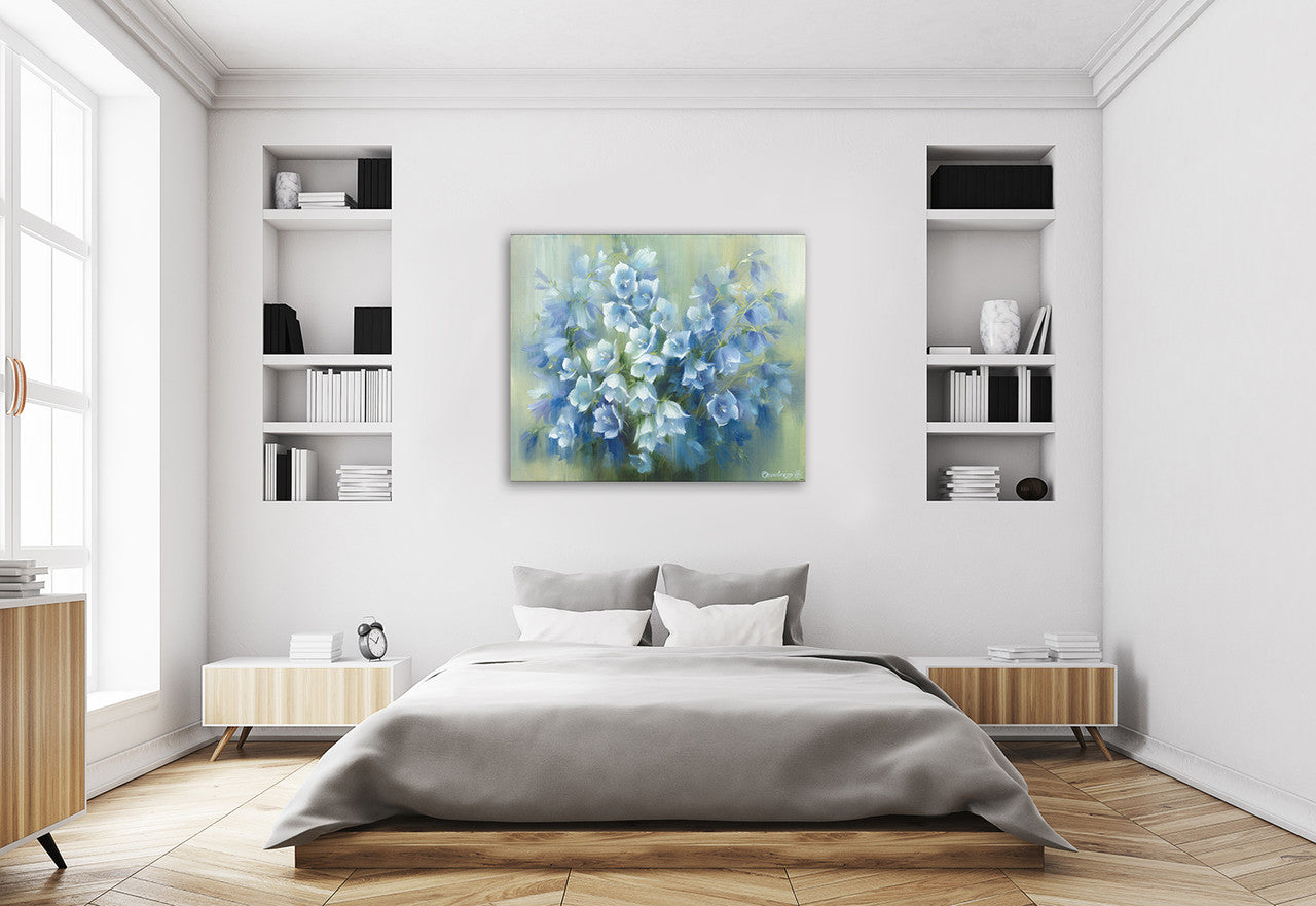 Bluebells Wall Art Print on the wall