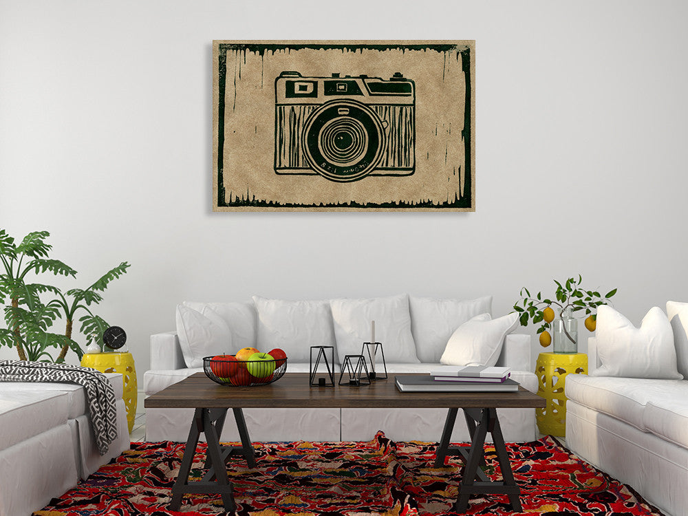 Camera Linocut D Wall Art Print on the wall
