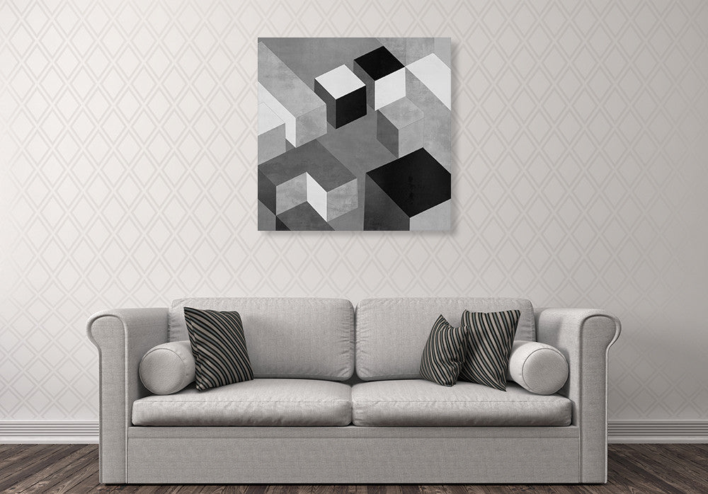 Cubic in Grey II Wall Art Print on the wall