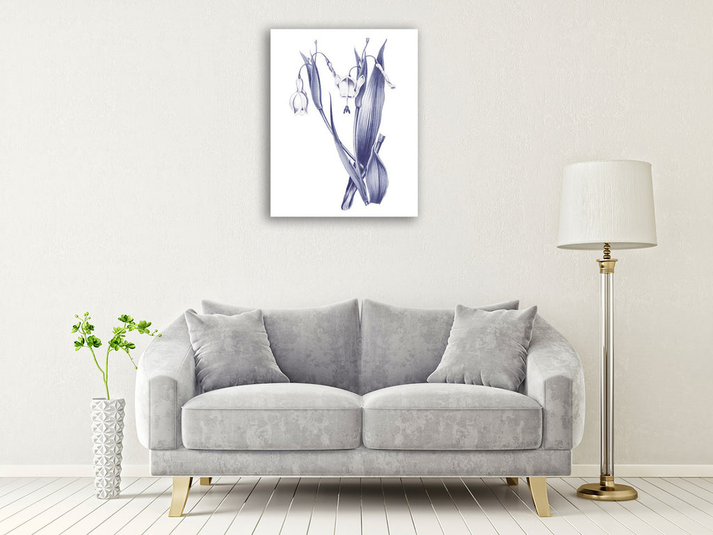 Dark Blue Botanical II Wall Art Print on the wall