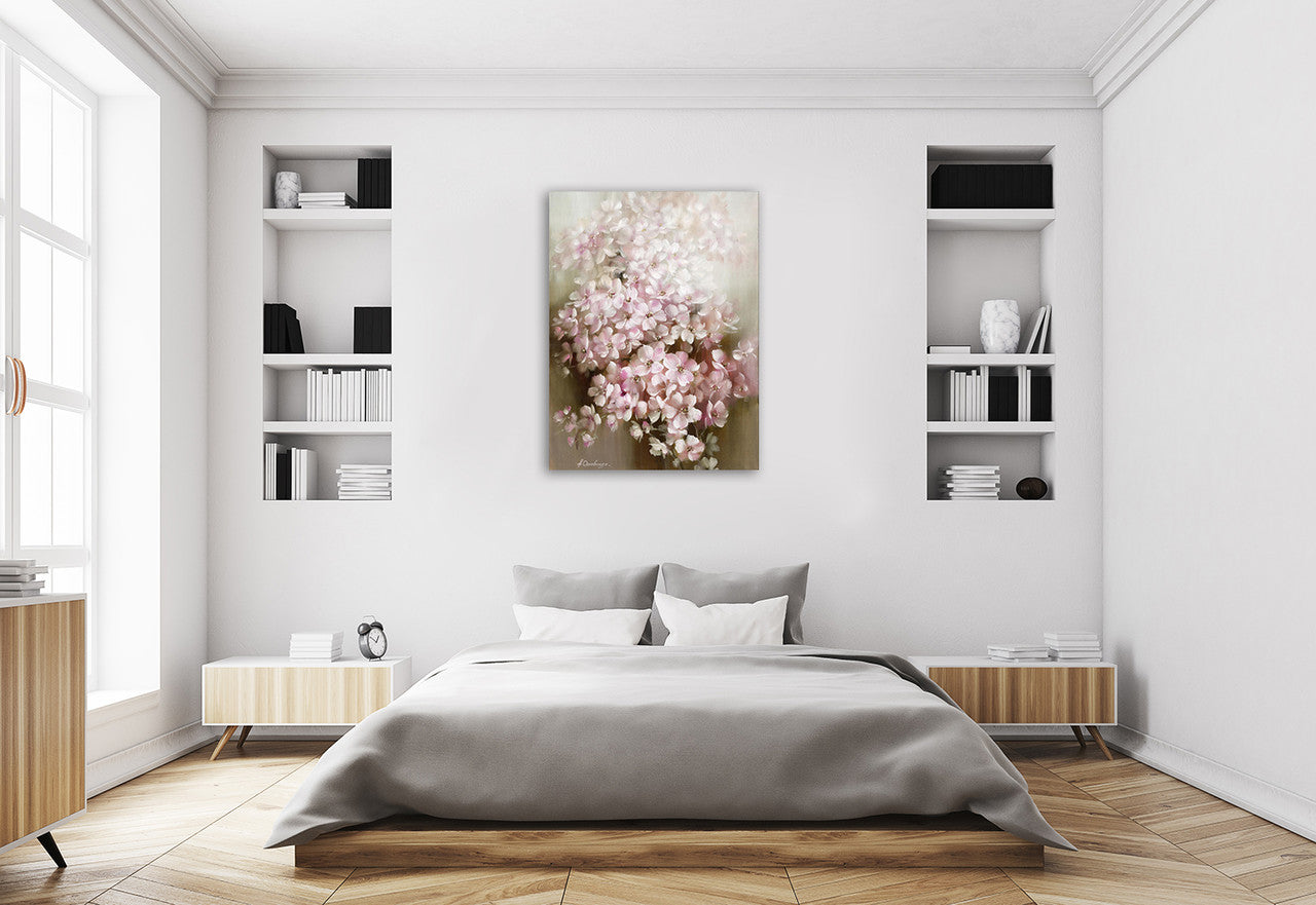 Pink Flowers Wall Art Print on the wall