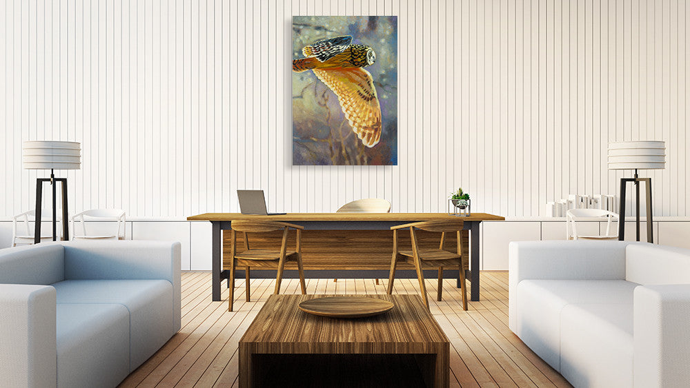 Short Eared Owl Wall Art Print on the wall