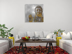 Silver and Gold Buddha Wall Art Print on the wall