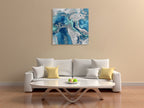 Stone with Blue and Aqua Wall Art Print on the wall