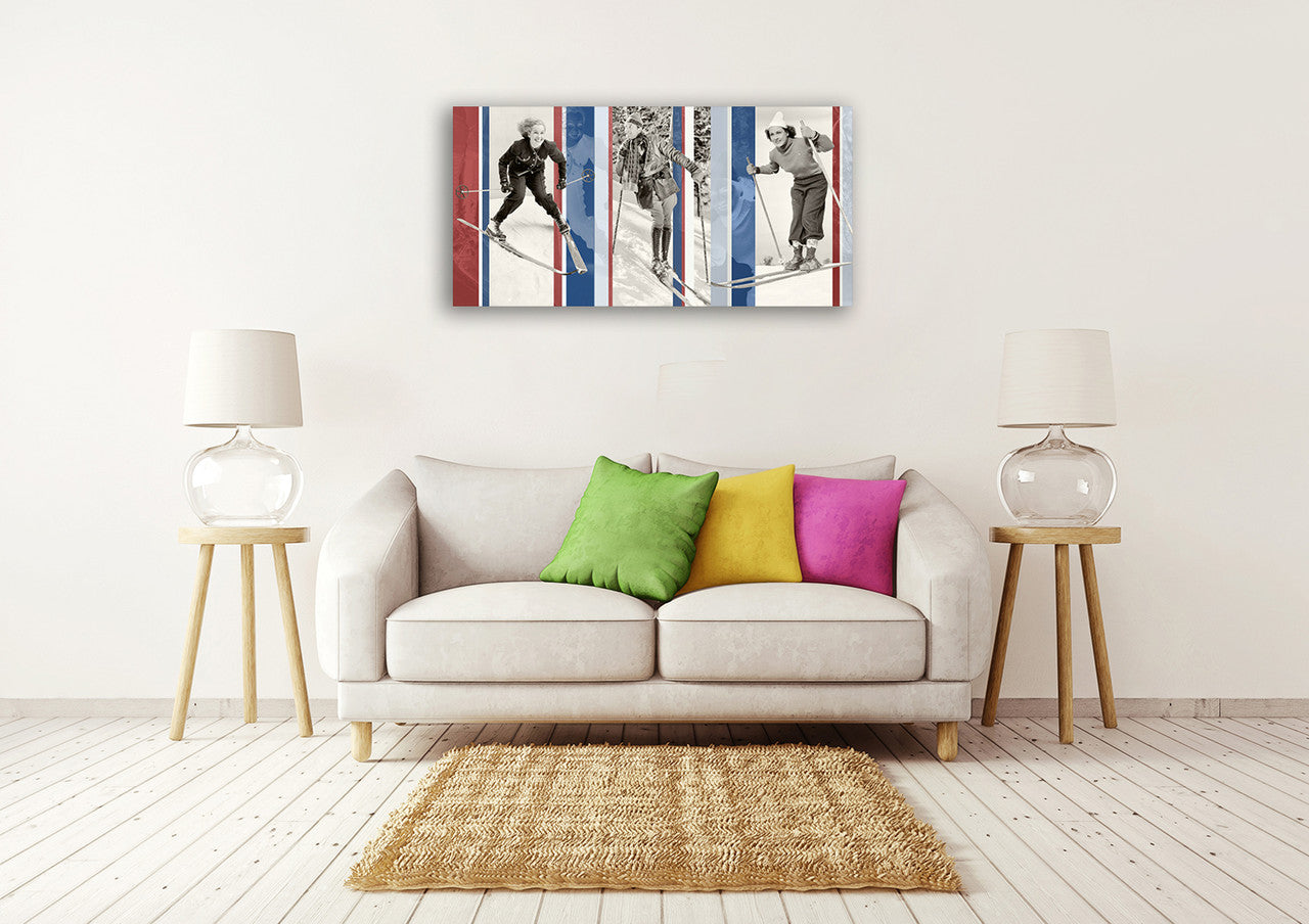 Vintage Skiing Wall Art Print on the wall