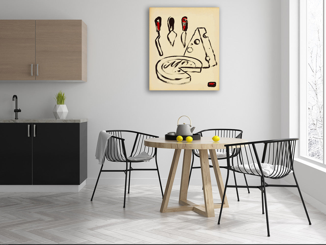 Wine and Cheese Wall Art Print on the wall