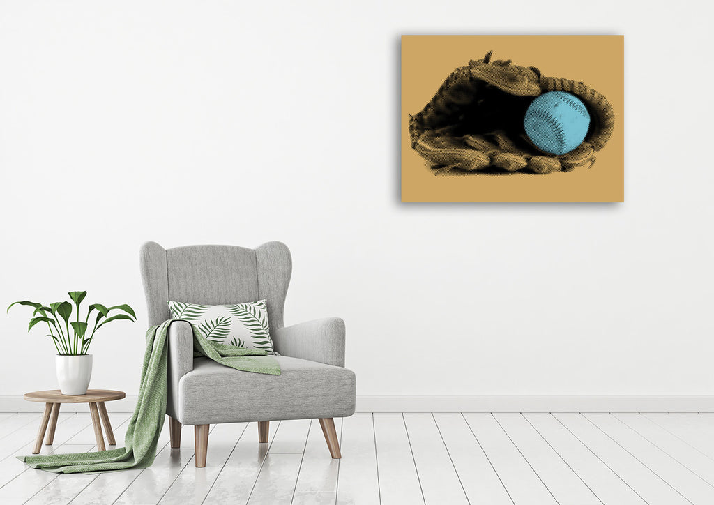Baseball and Glove Wall Art Print on the wall