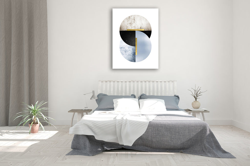 Blue Beige Black Geo Wall Art Print on the wall