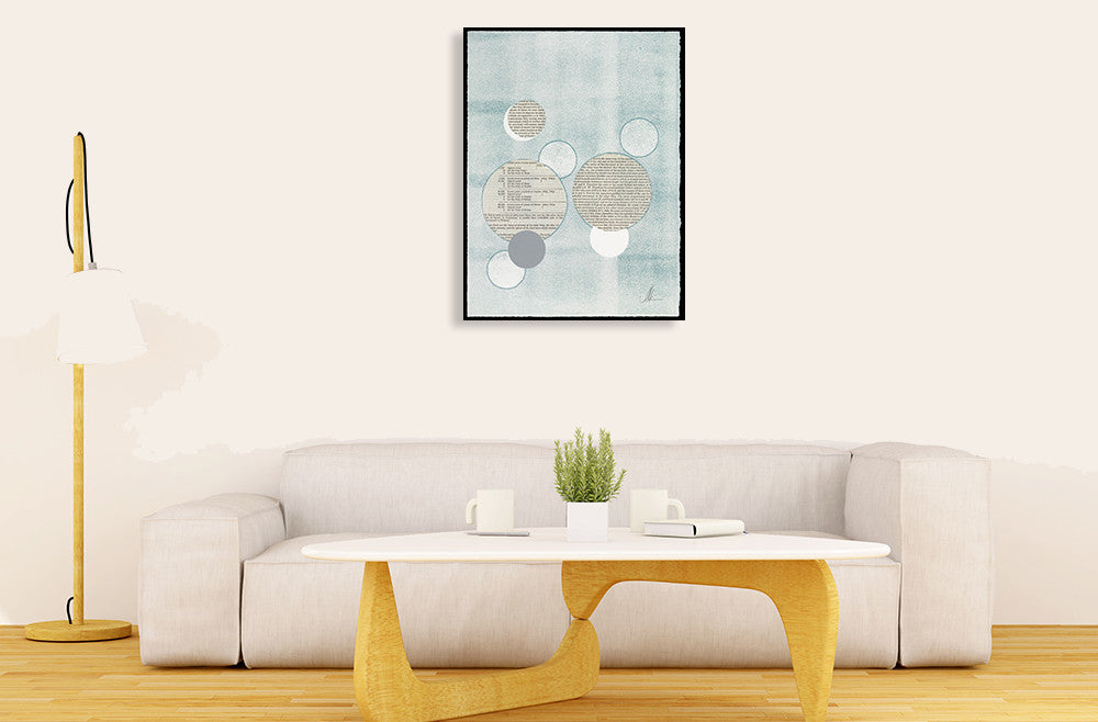Light Blue Word Bubble Wall Art Print on the wall