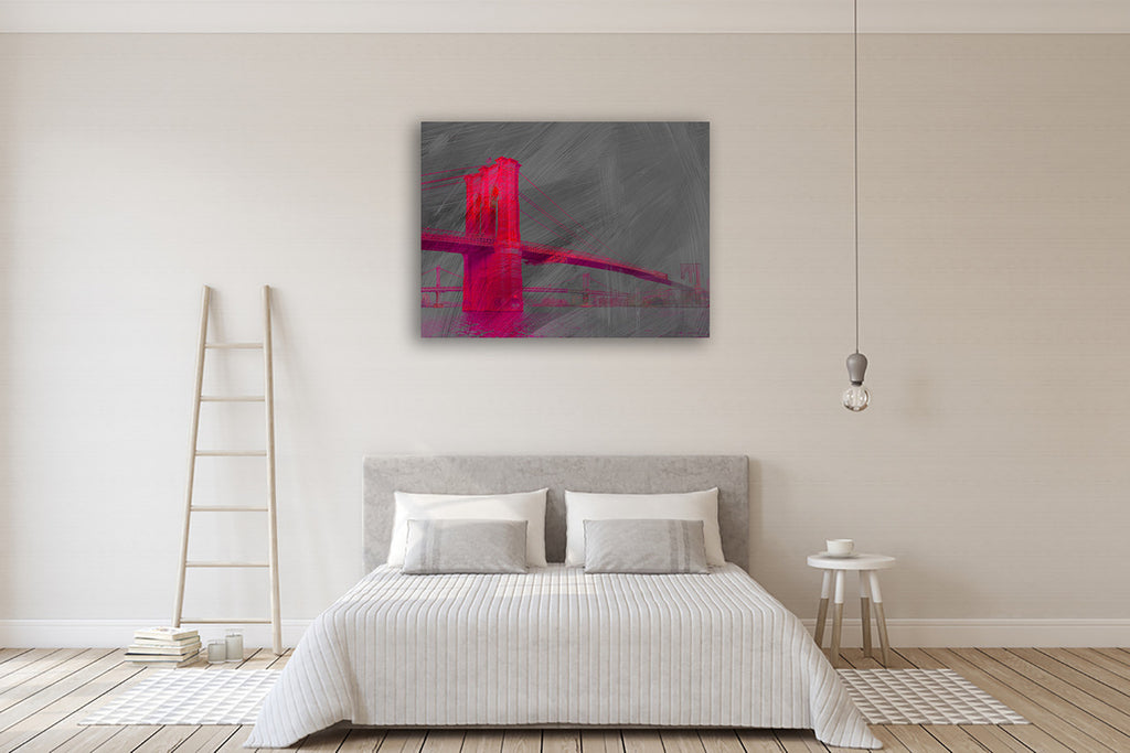 Pink Brooklyn Bridge Wall Art Print on the wall