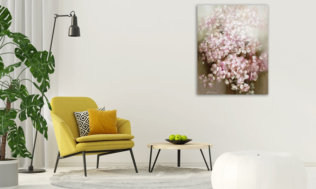 Pink Flowers Wall Art Print on the wall