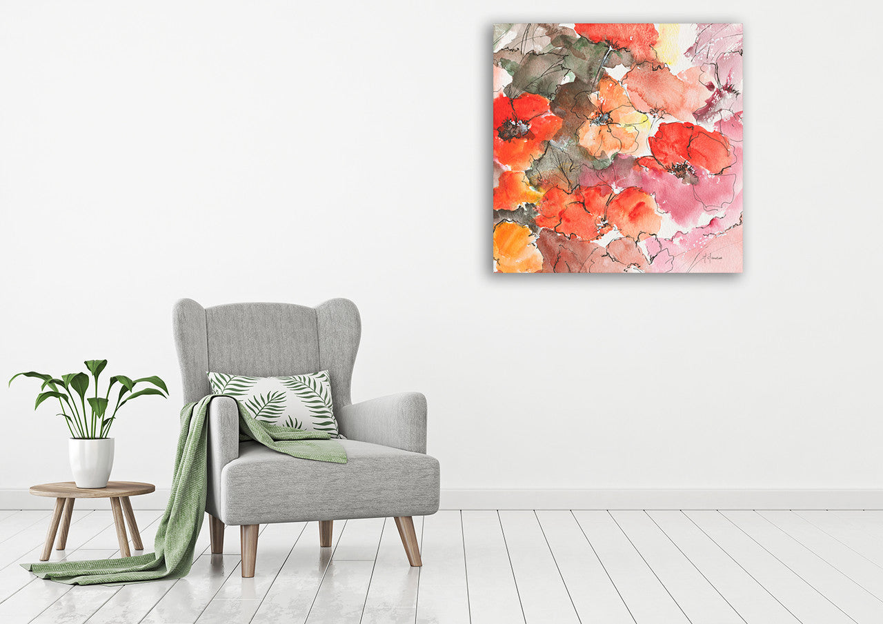 Red Bloom Wall Art Print on the wall