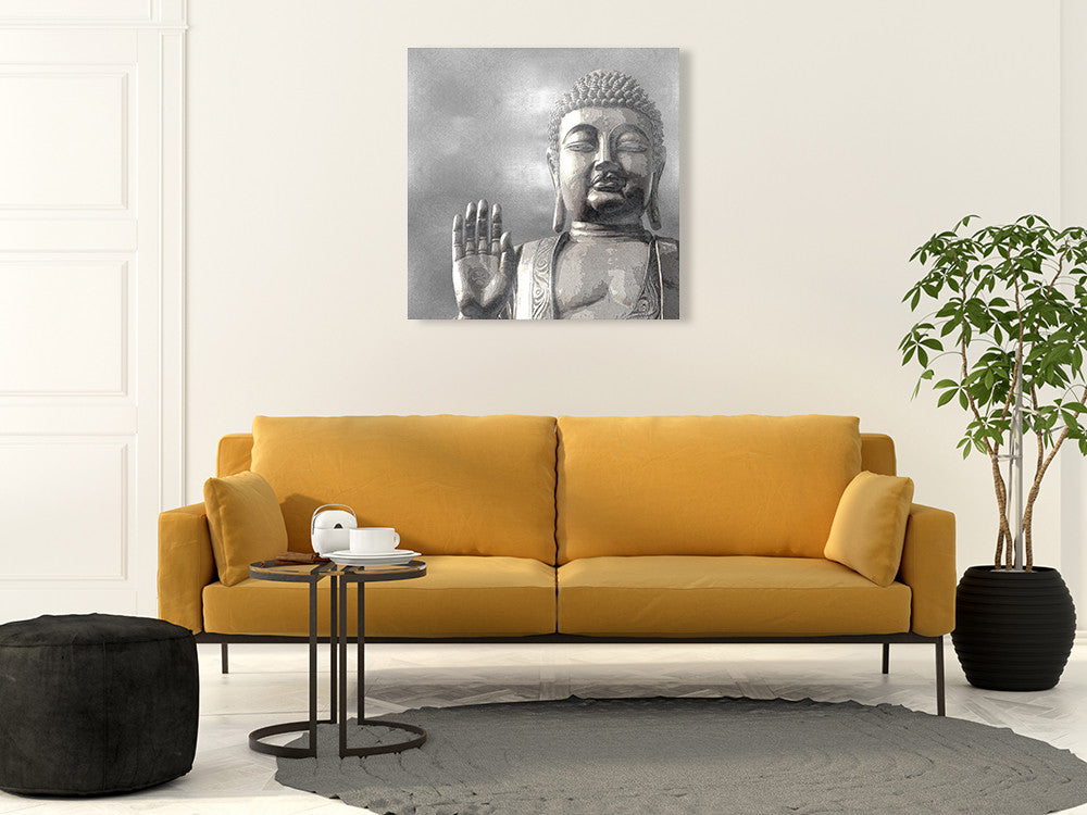 Silver Buddha Wall Art Print on the wall