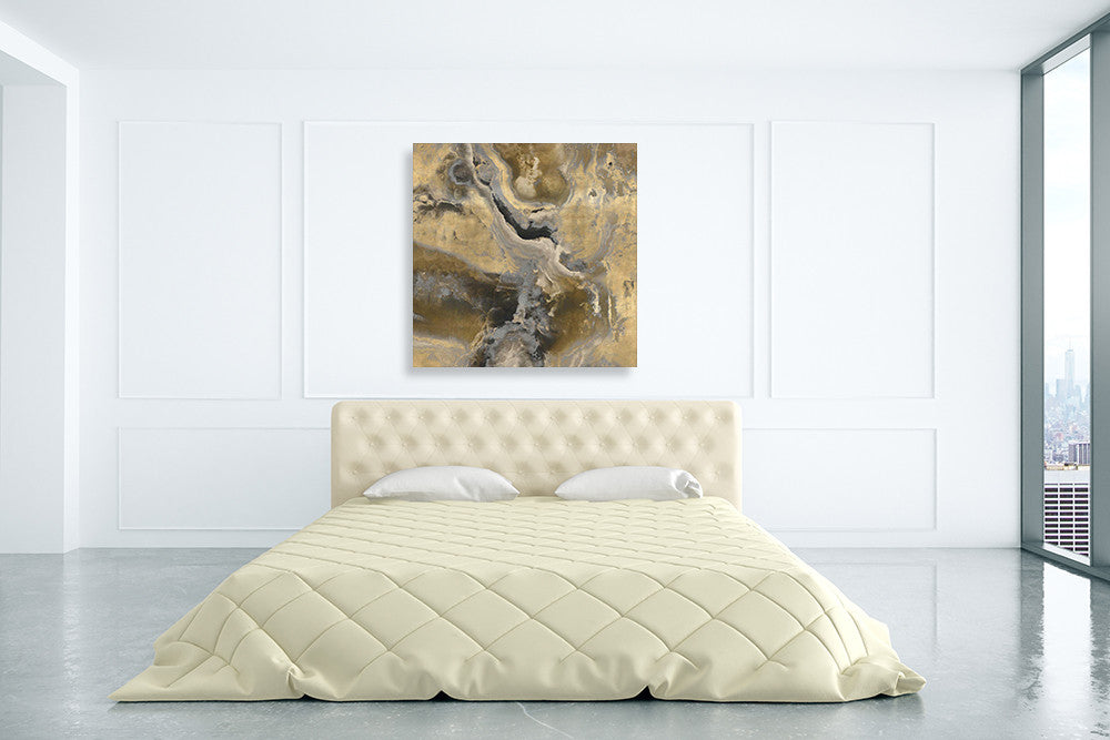 Stone With Gold and Gray II Wall Art Print on the wall